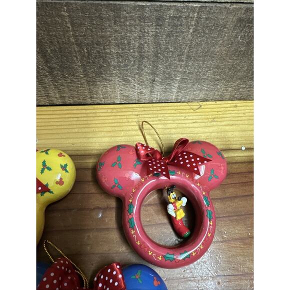 Set of 5 Disney Mickey Mouse Ear Shaped Dangling Minis Christmas Ornaments - Picture 3 of 7